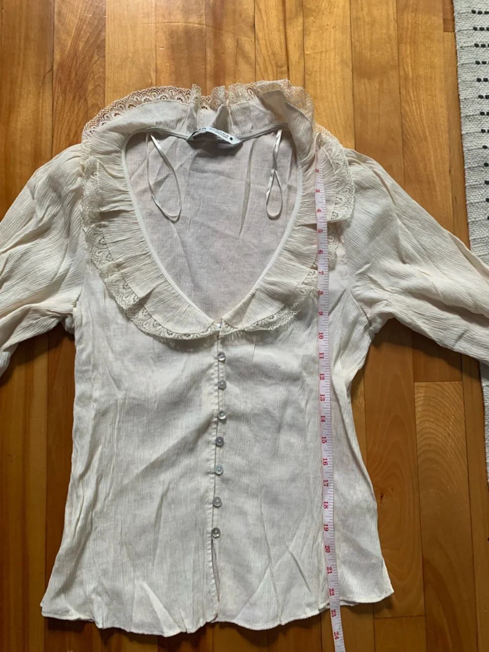 Zara Cream Ruffled Lace-Trim Button Blouse - Picture 9 of 10